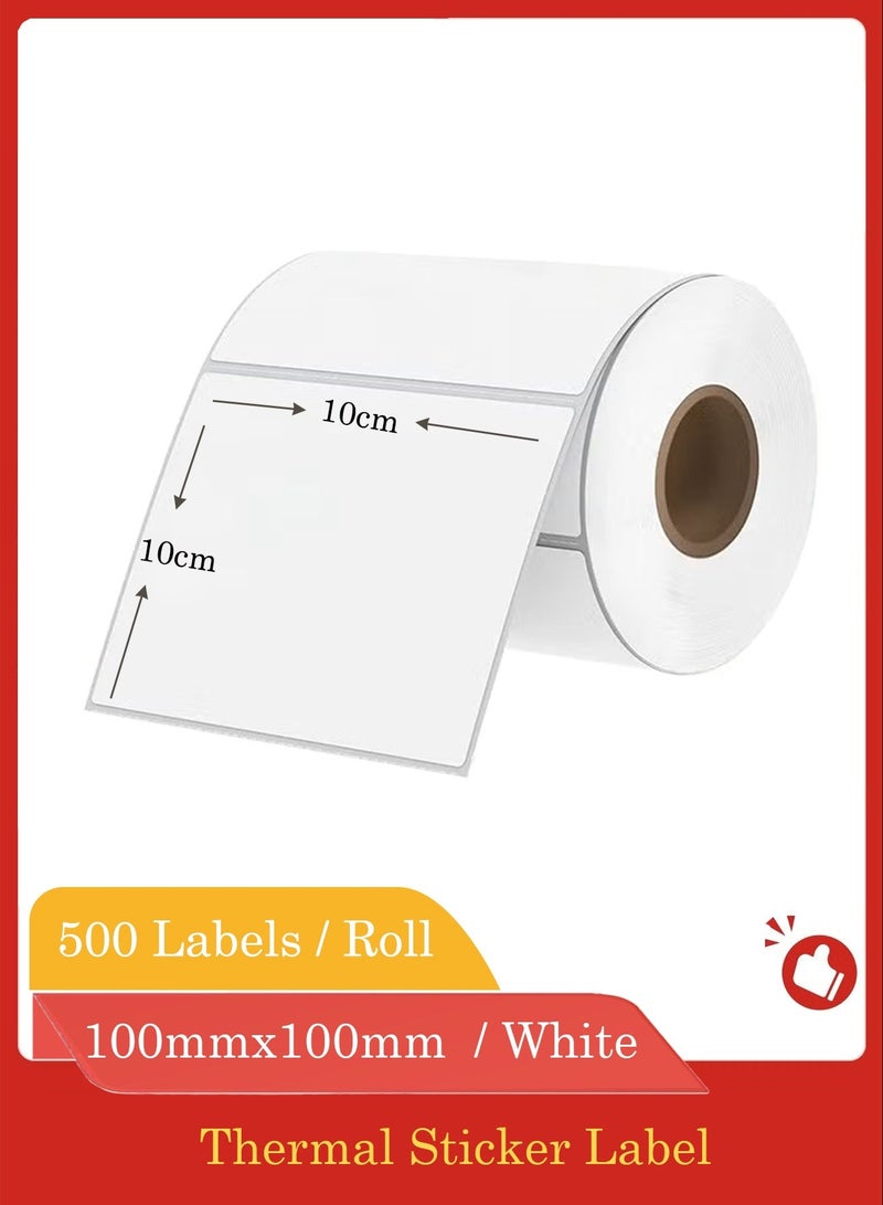 ملصقات حرارية مباشرة، ملصقات ذاتية اللصق مقاس 100 مم × 100 مم (3.93 بوصة × 3.93 بوصة)، 500 ملصق/لفة، ملصقات بريدية للعناوين البريدية (أبيض فارغ) - Image 1